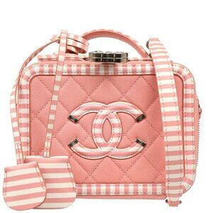 Chanel Pink Calfskin Filigree 2way Vanity Handbag 184728